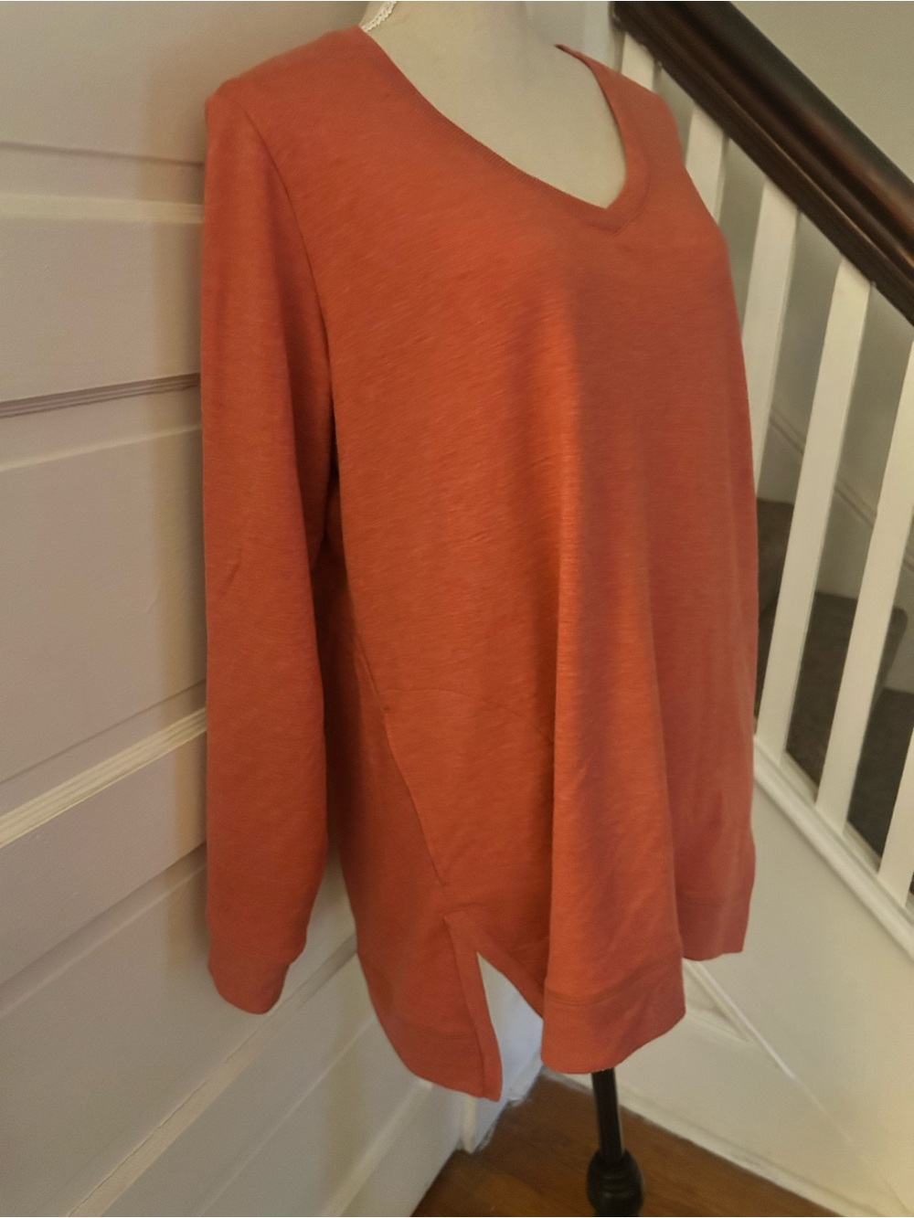 V-Neck Long Sleeve Pullover Sweater - Rust